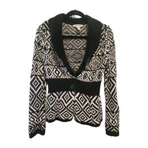 White House Black Market Sweater Cardigan WHBM Geometric Print Shawl Collar XS